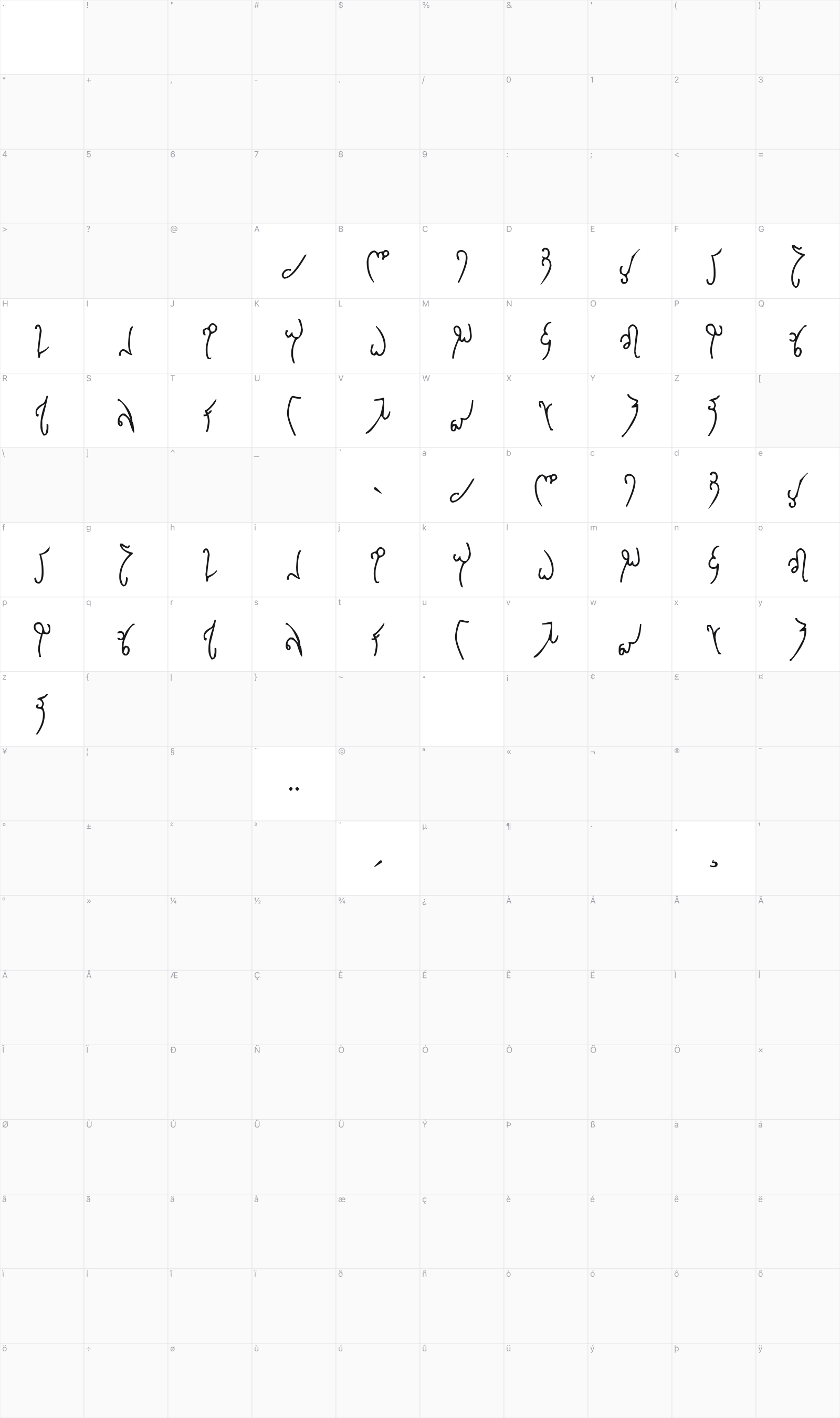 Elfique glyph table