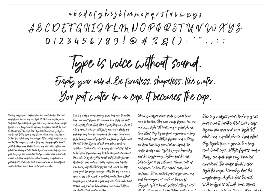 Algenta specimen sheet
