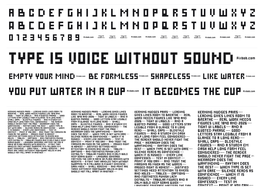 Pixbob Lite specimen sheet