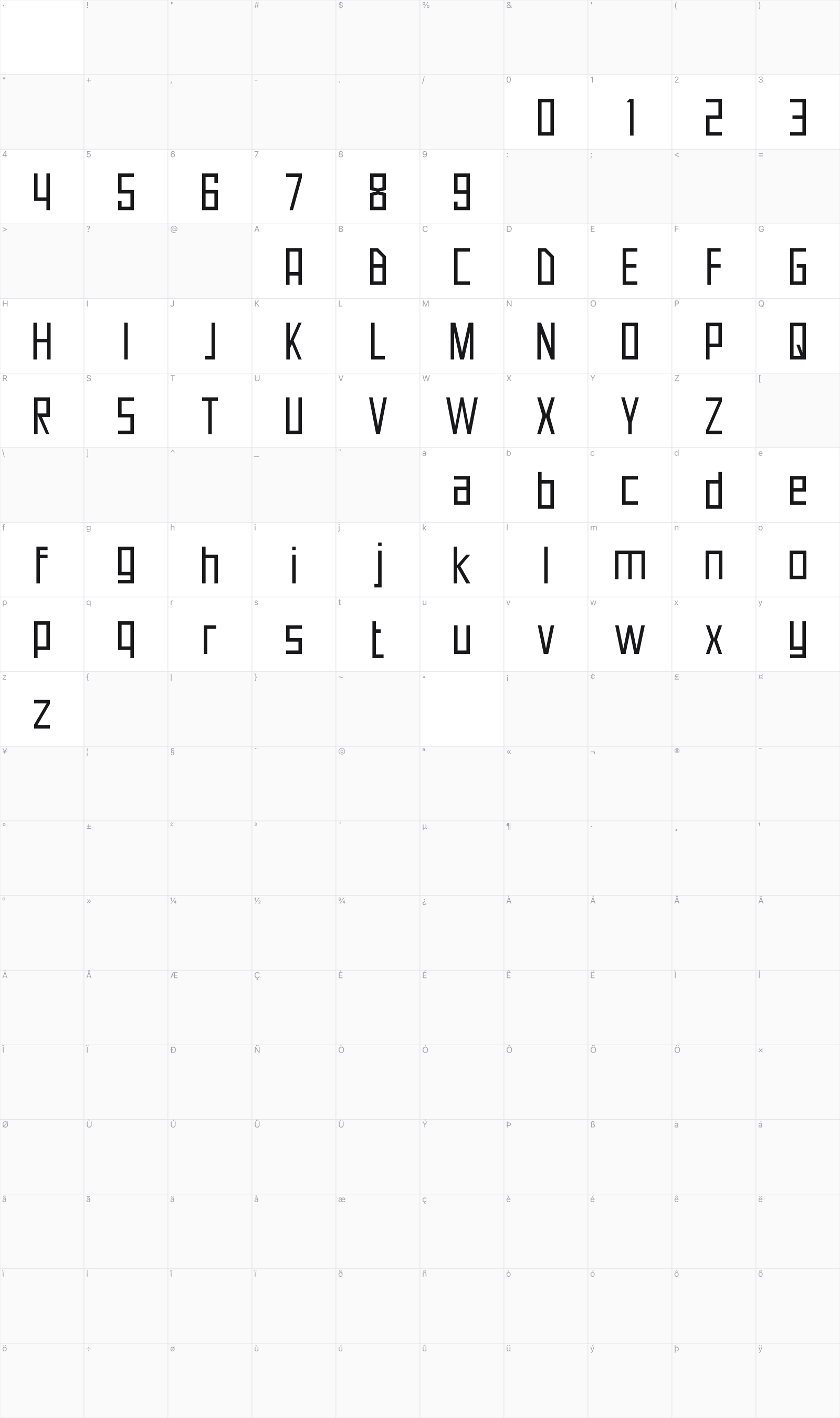 Neuborn glyph table