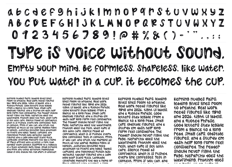 Playon specimen sheet