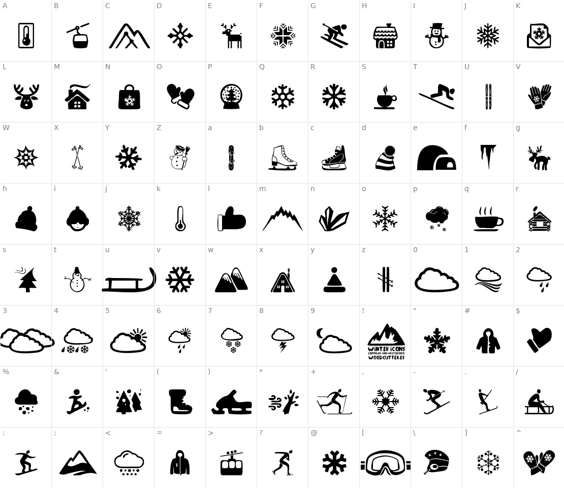 Character set for Winter Icons