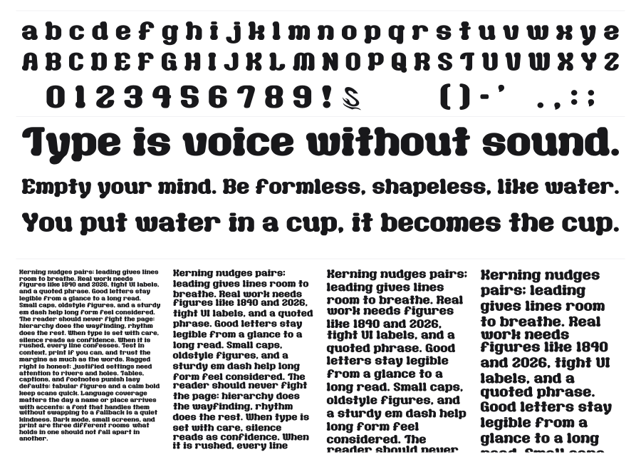 Milk Chocolate G specimen sheet