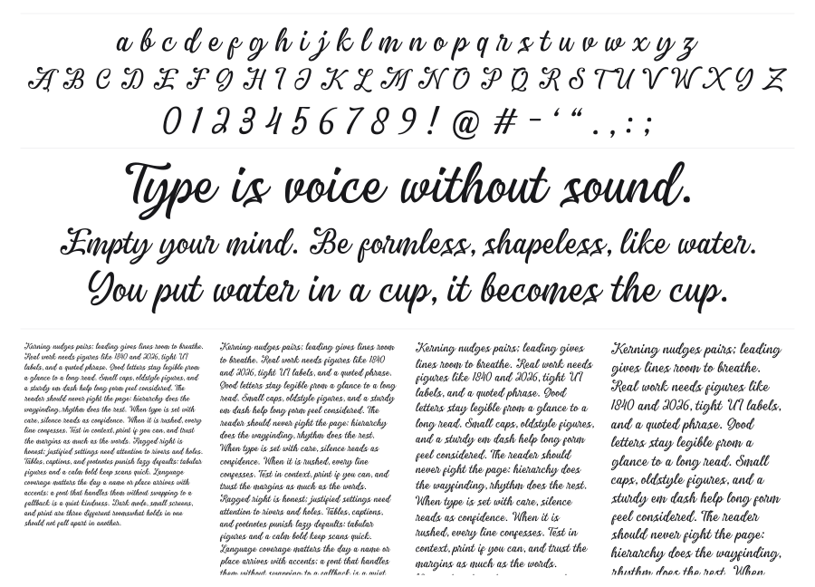 Briella specimen sheet