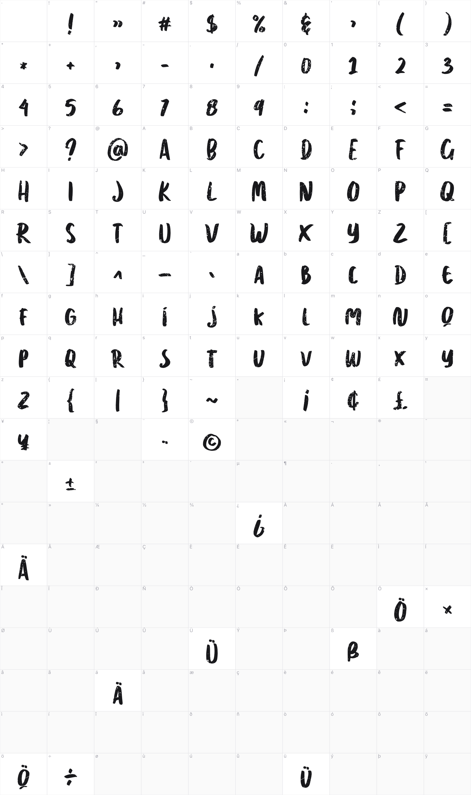 Grayson glyph table