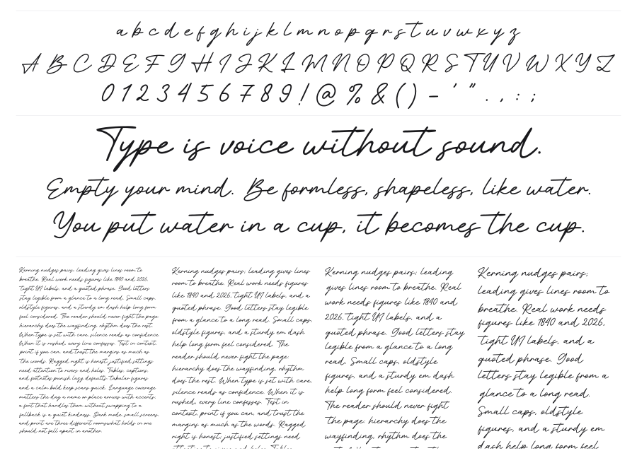 Evening Wind specimen sheet