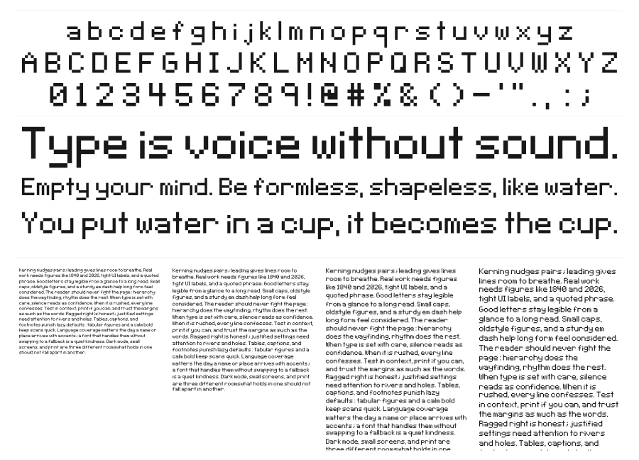 Pixeltype specimen sheet