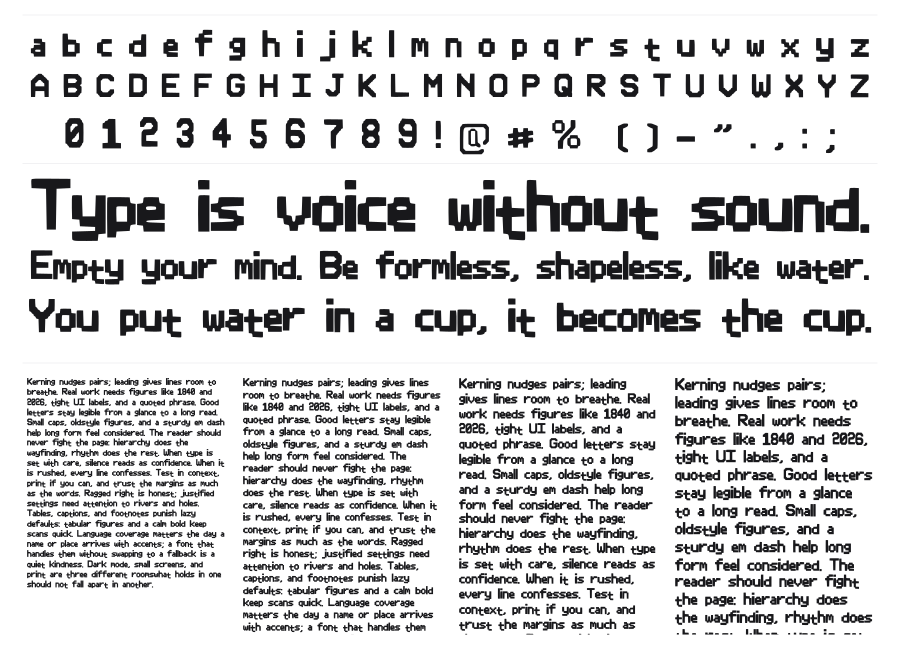 Pixle Font specimen sheet