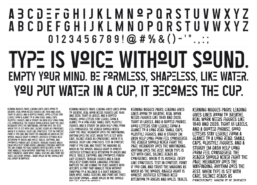 Tactico specimen sheet