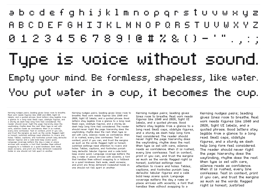 EXEPixelPerfect specimen sheet