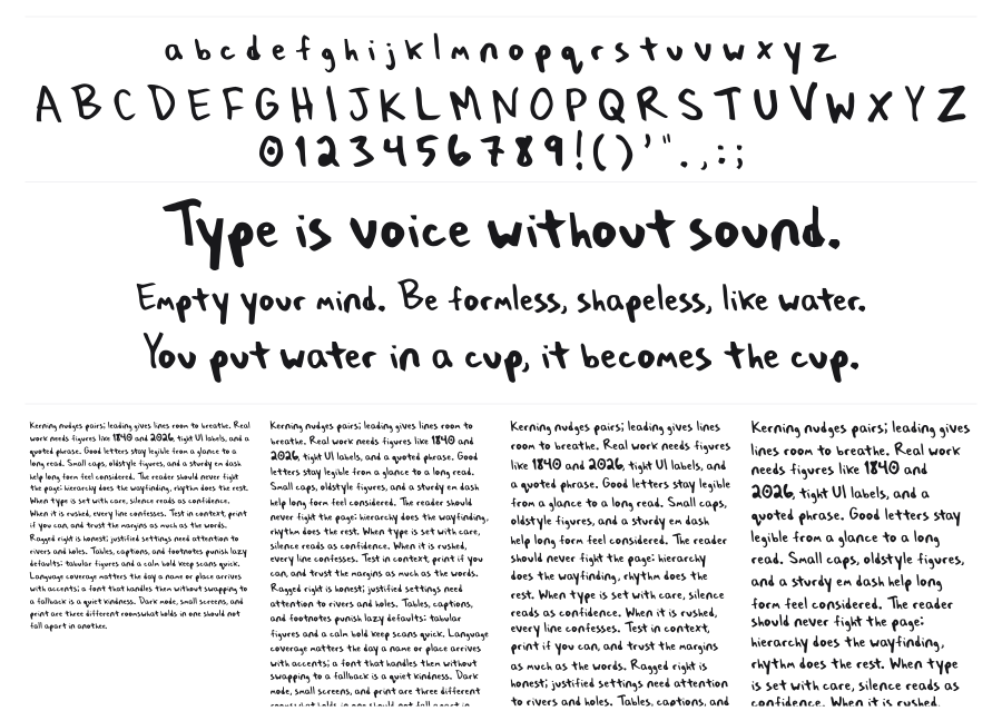 Taberhand specimen sheet
