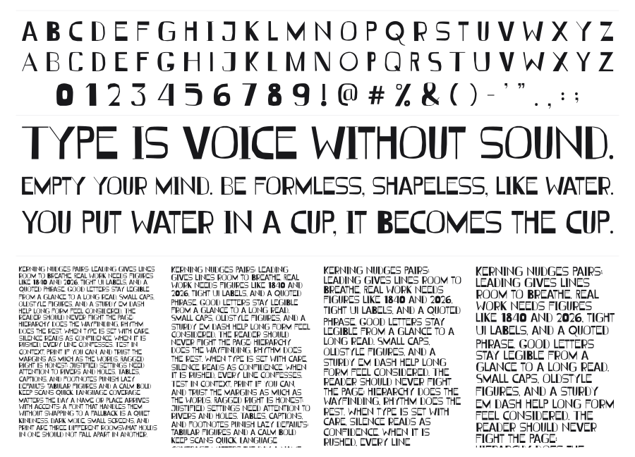 Vendendo specimen sheet