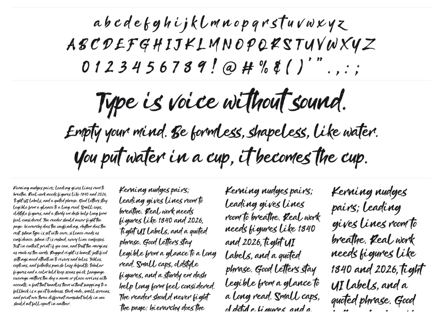 Kaishou specimen sheet