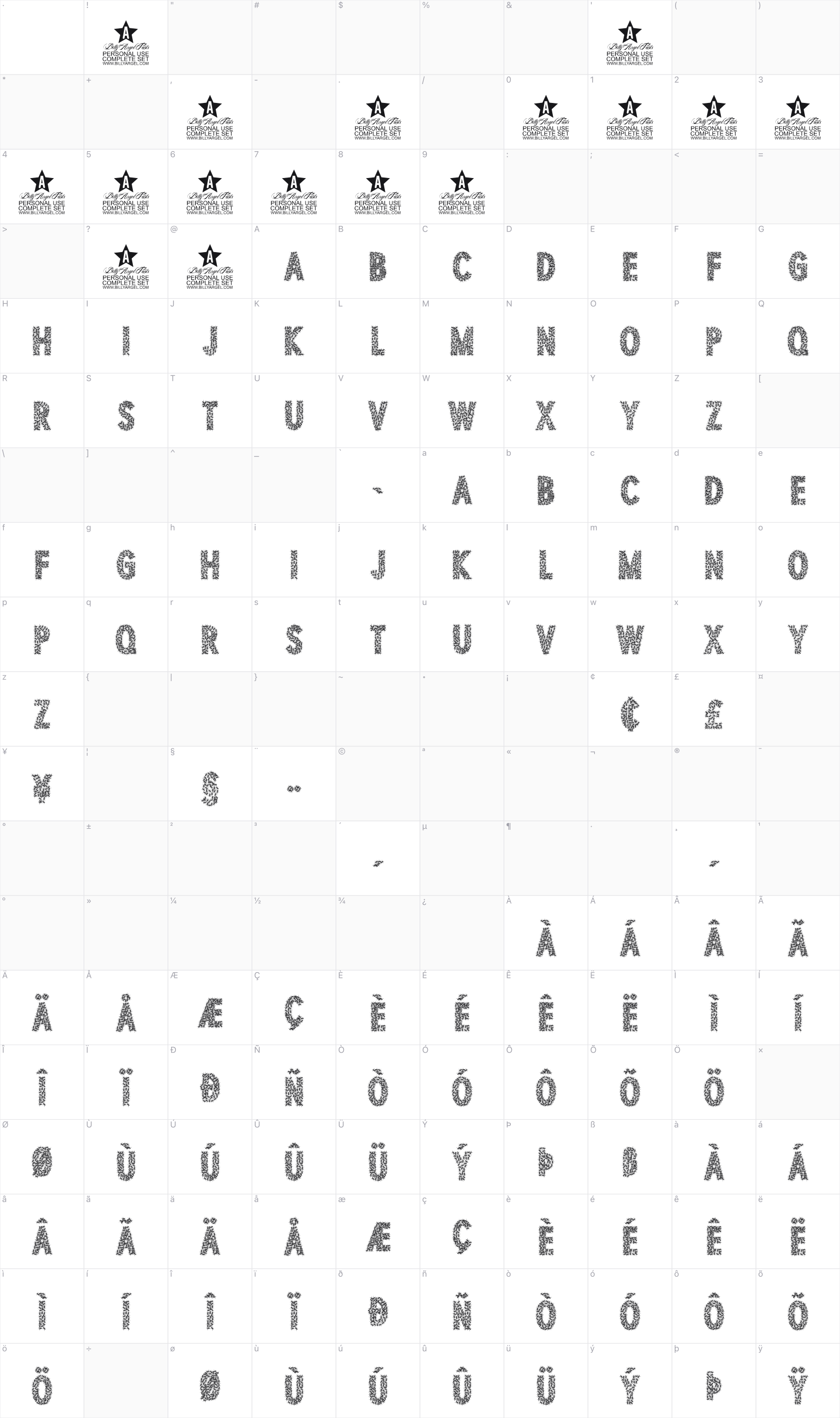 Tocandira glyph table