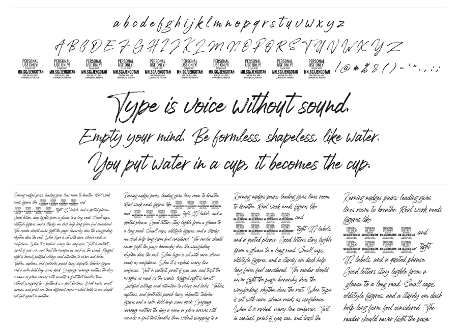 Jengotan specimen sheet