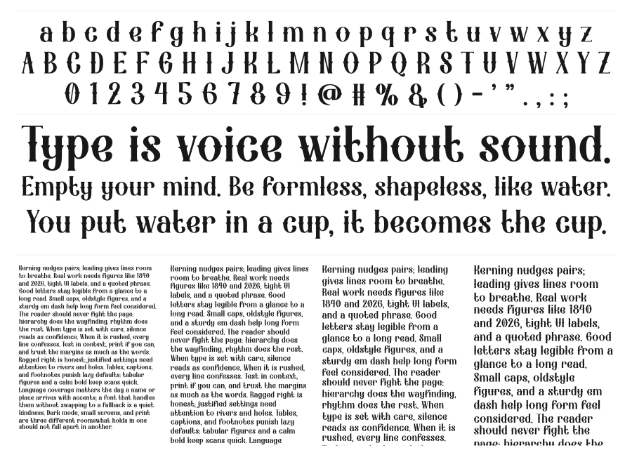 Ink Pearcer specimen sheet