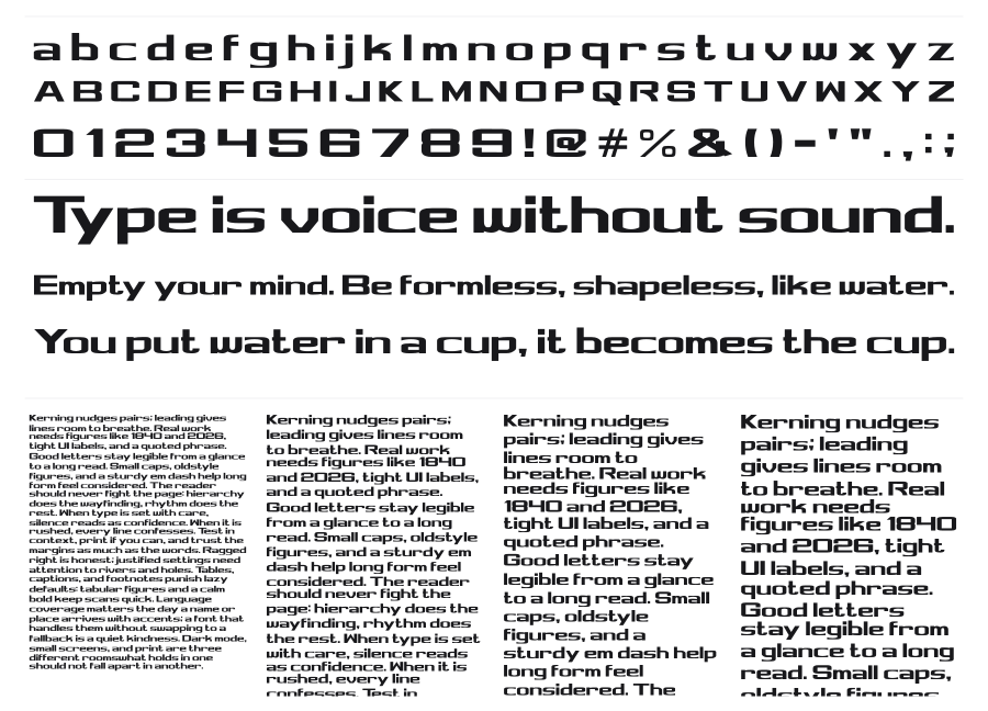 Tajam specimen sheet