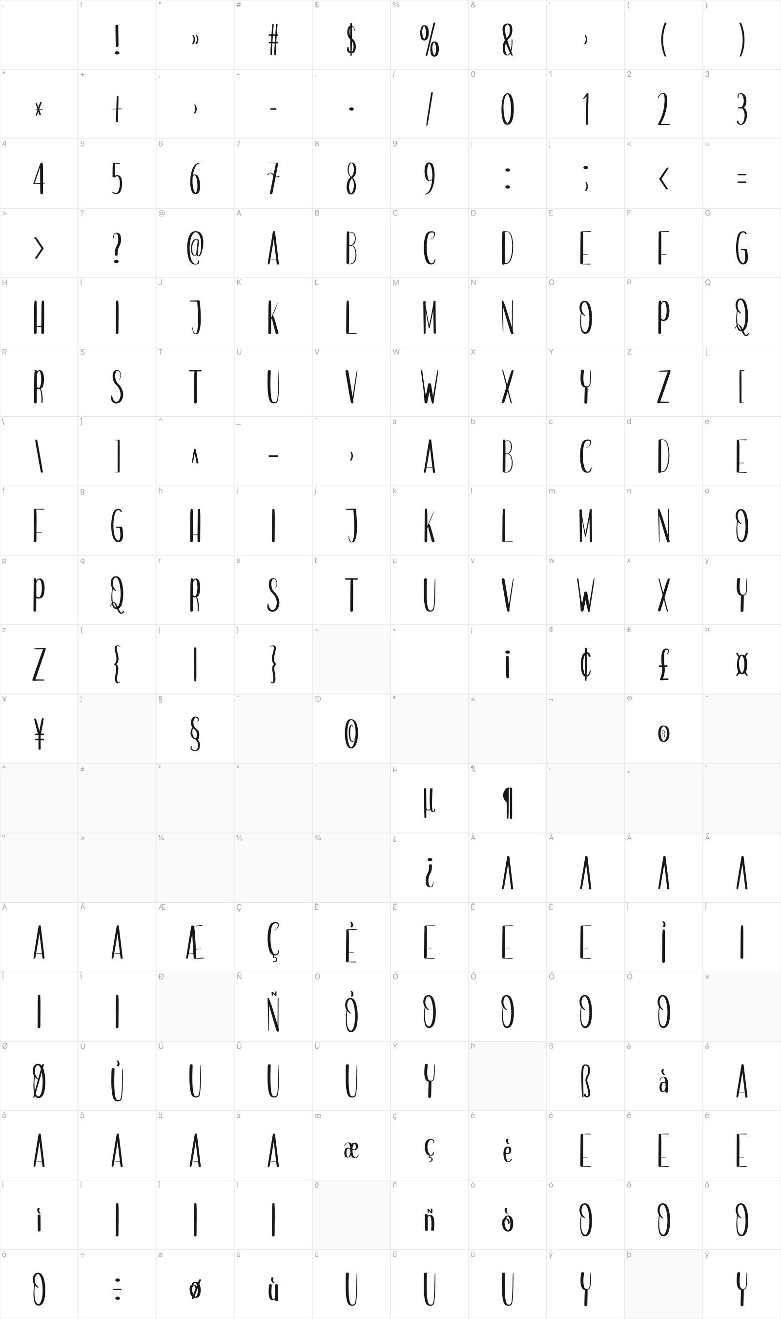 Planner Notebook glyph table