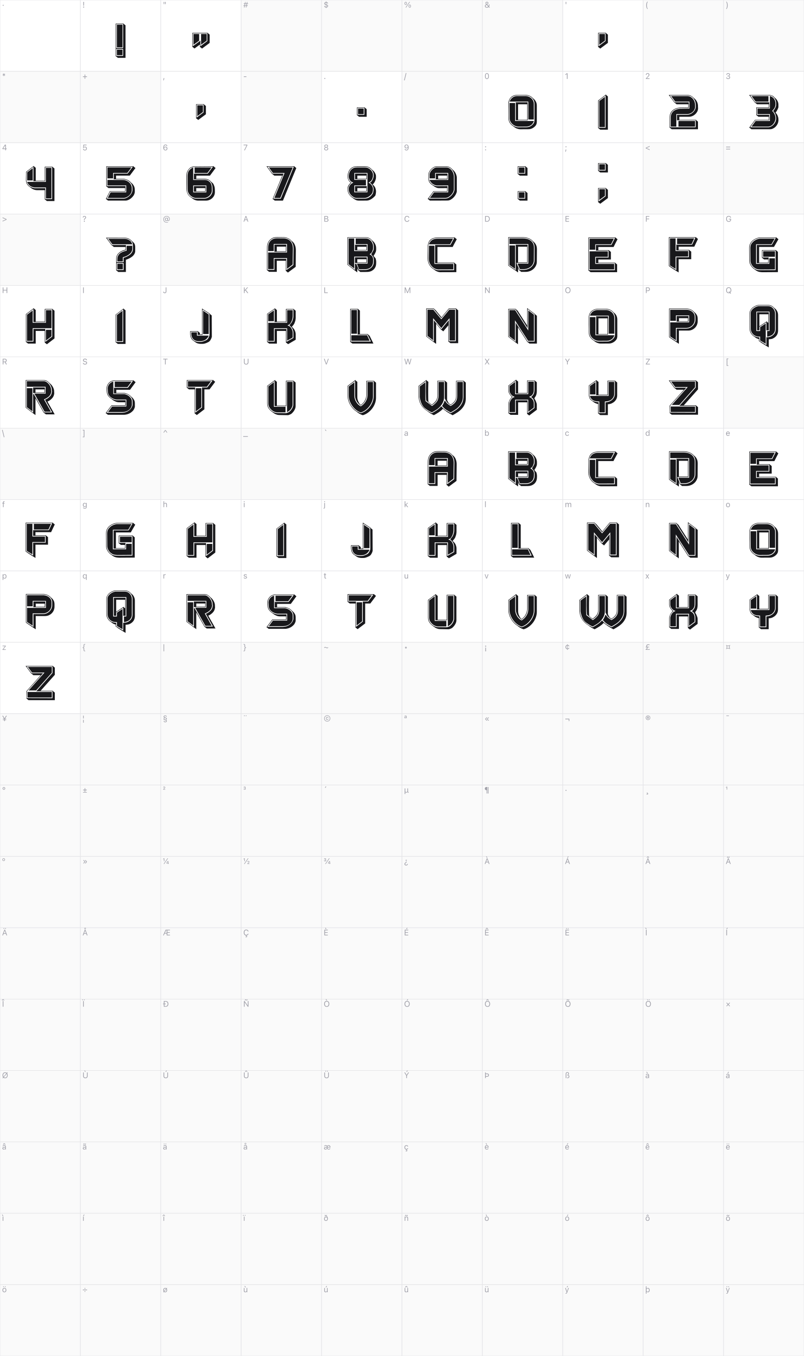 Eros glyph table