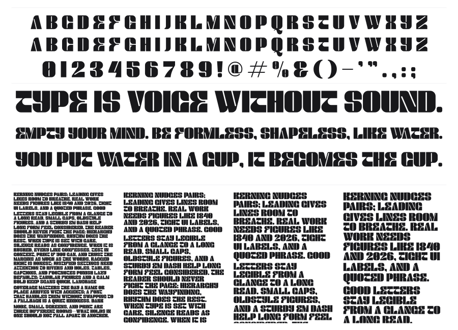 Mentra specimen sheet