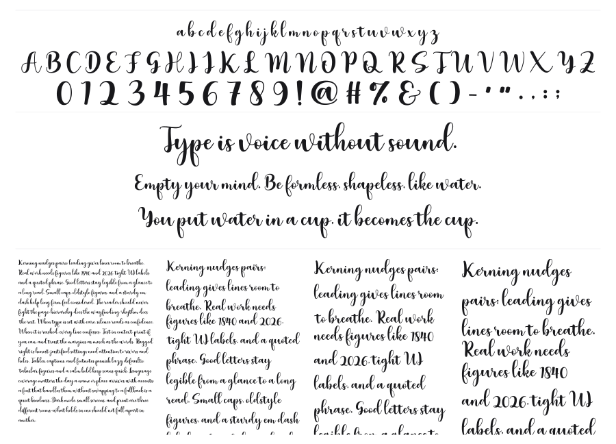 Christiana Script specimen sheet