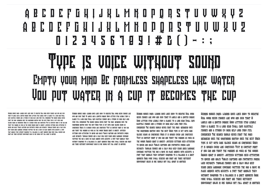 Quivana specimen sheet