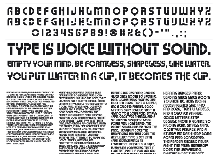 Namso specimen sheet
