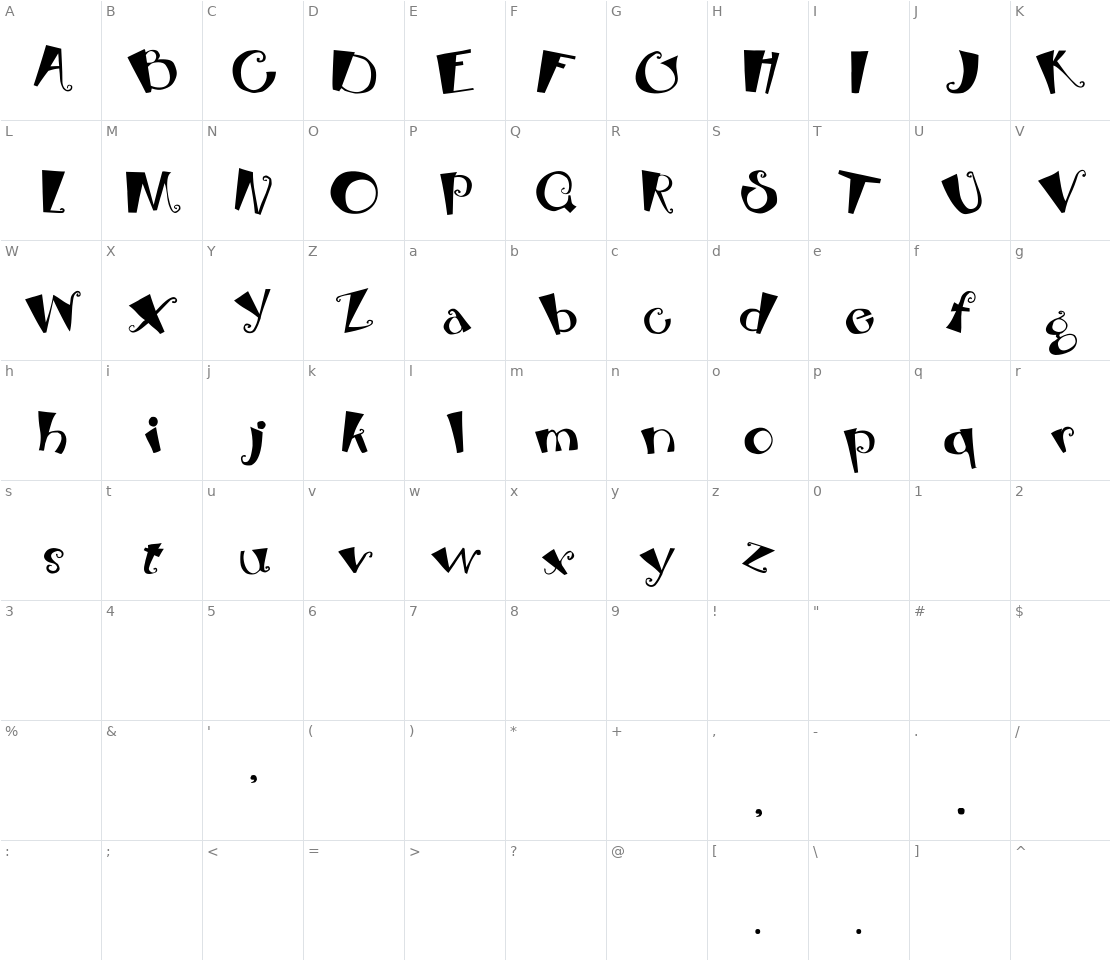 Character set for Beebop