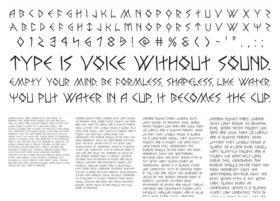 Rune Slasher specimen sheet
