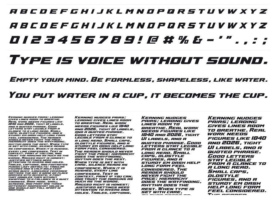 A4 Speed specimen sheet