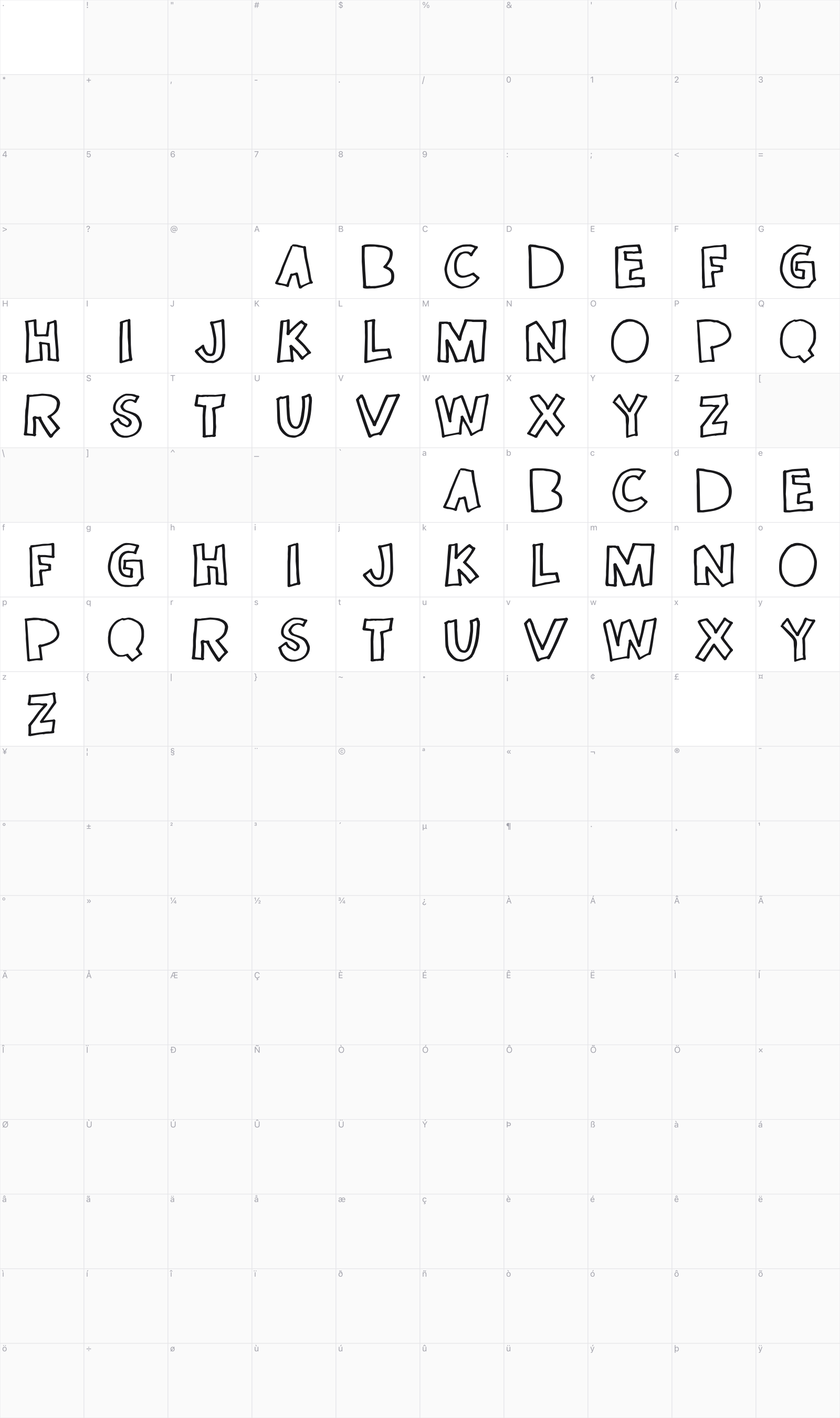 Once In A While glyph table