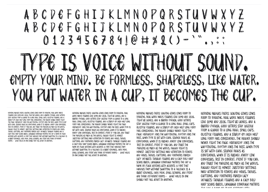 Sweet Disposition specimen sheet