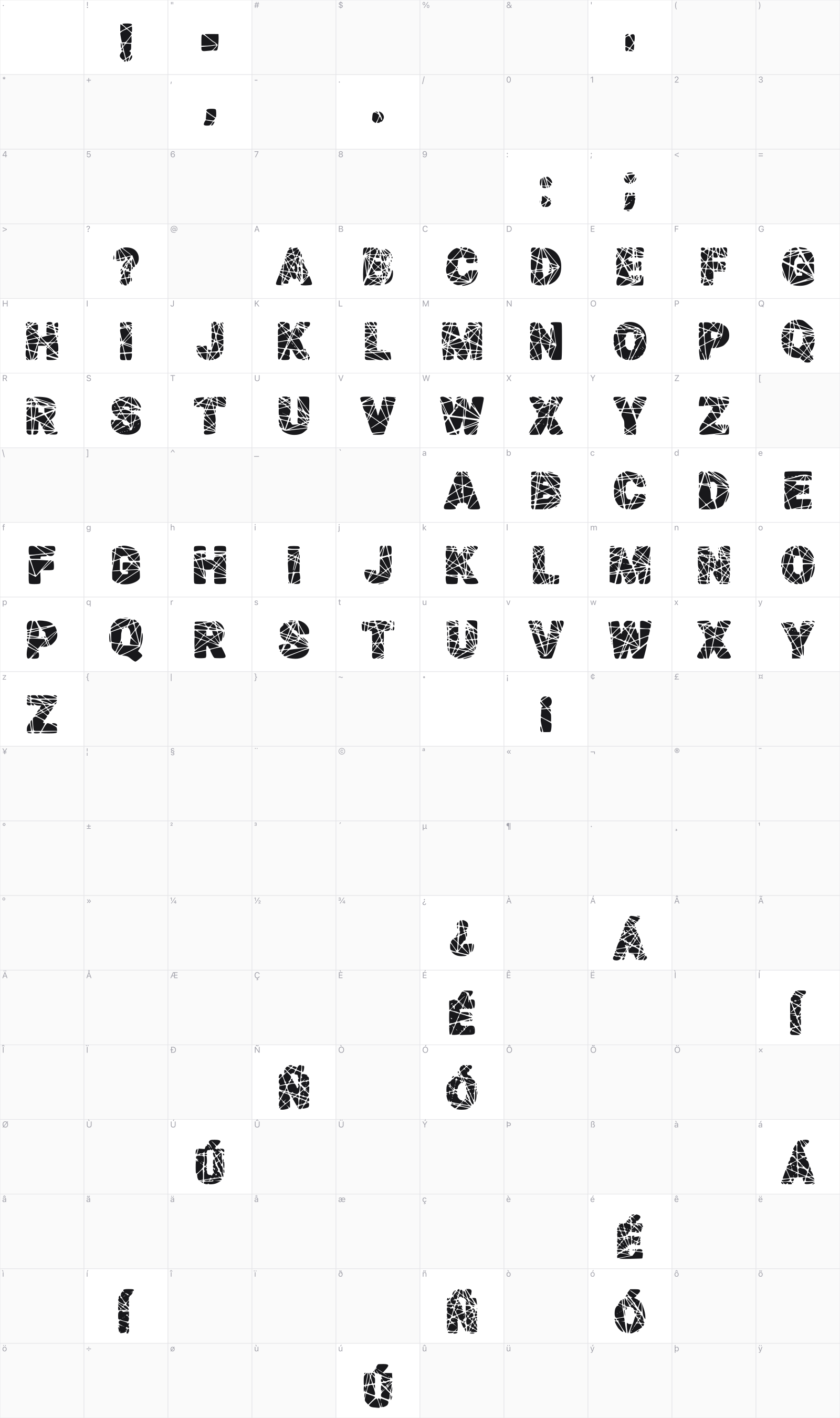 Escombros glyph table