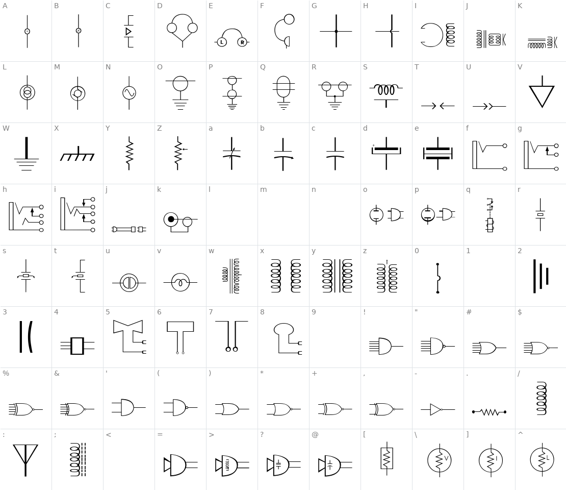 Character set for Carr Electronic