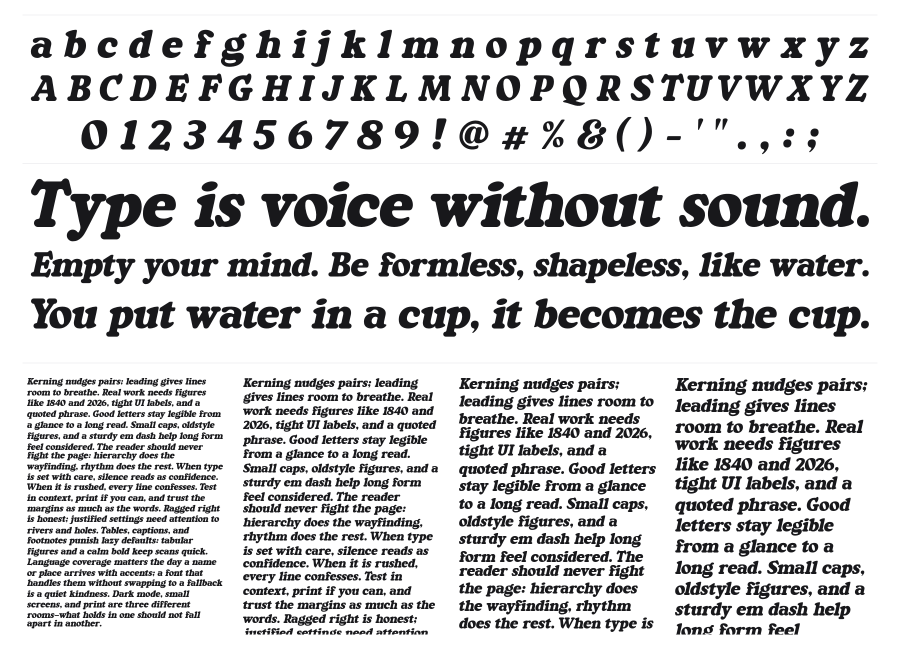 Kingo specimen sheet