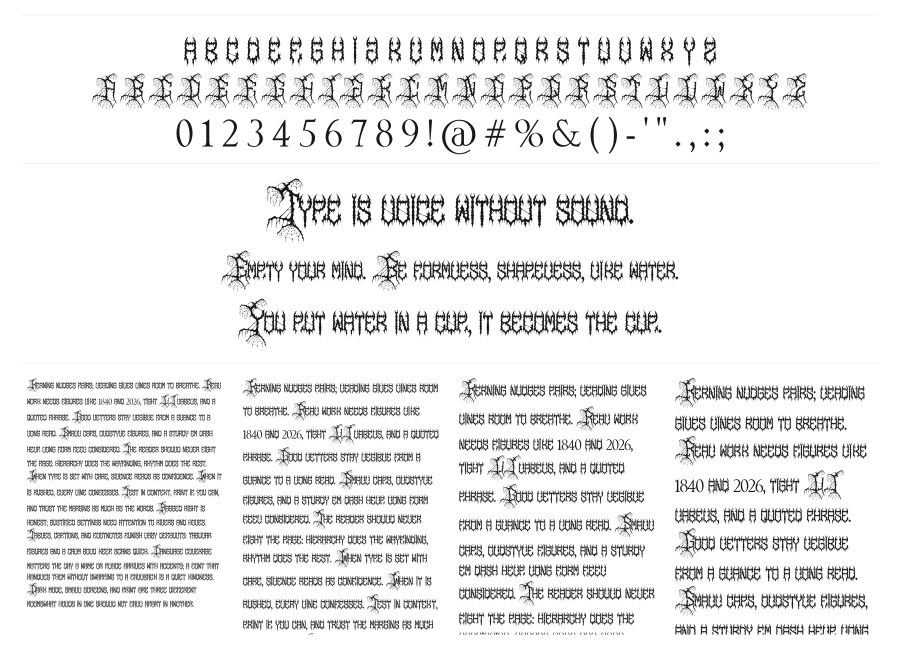 Weber Spider specimen sheet