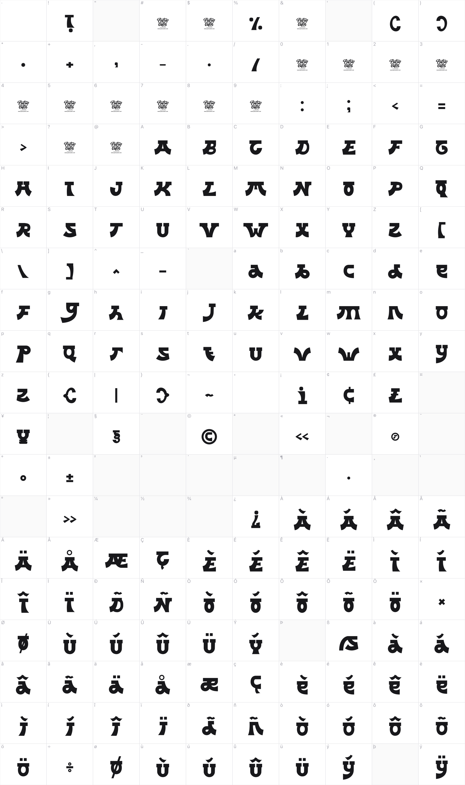 Japanese Emperor glyph table