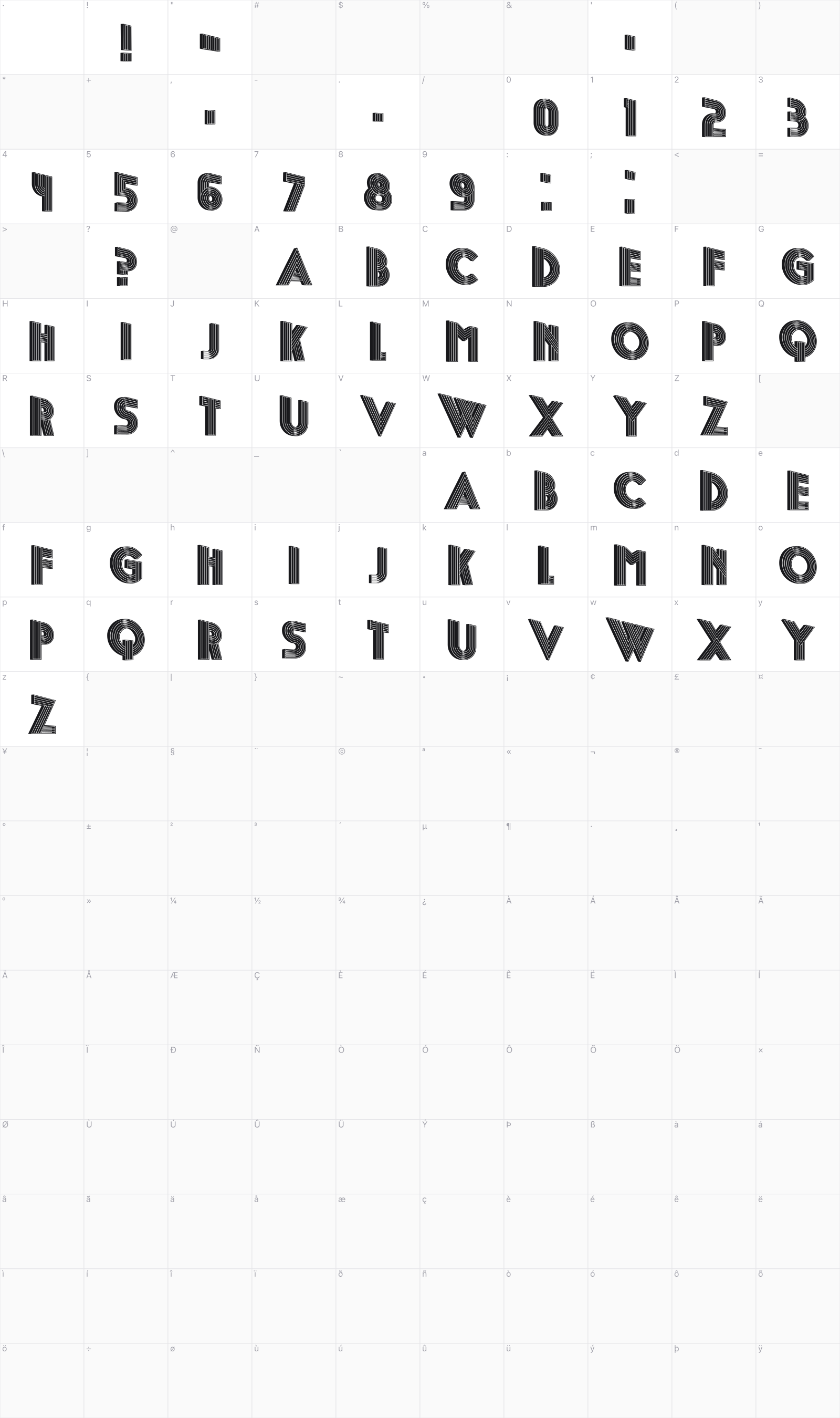 Daytona glyph table