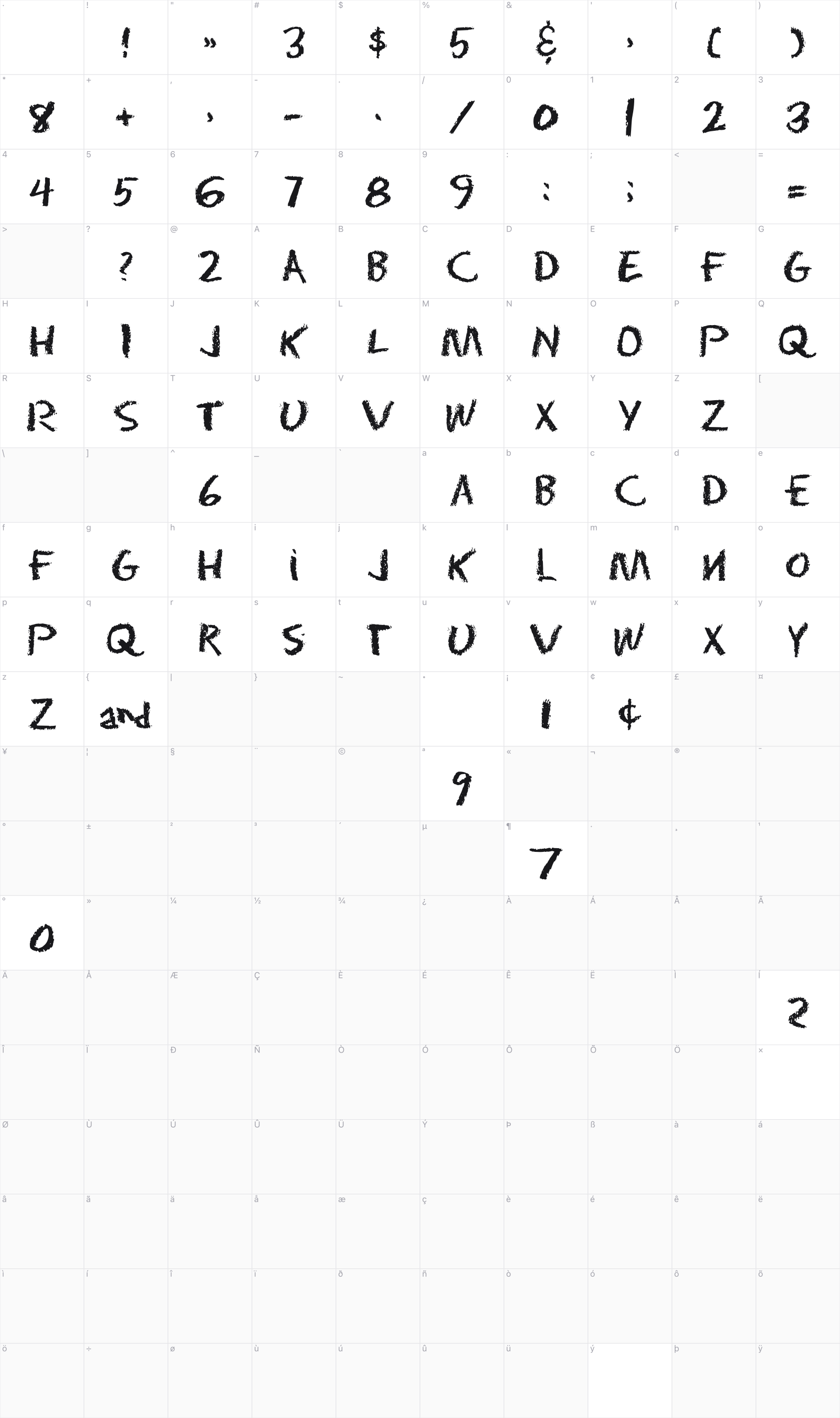 Eraser Dust glyph table
