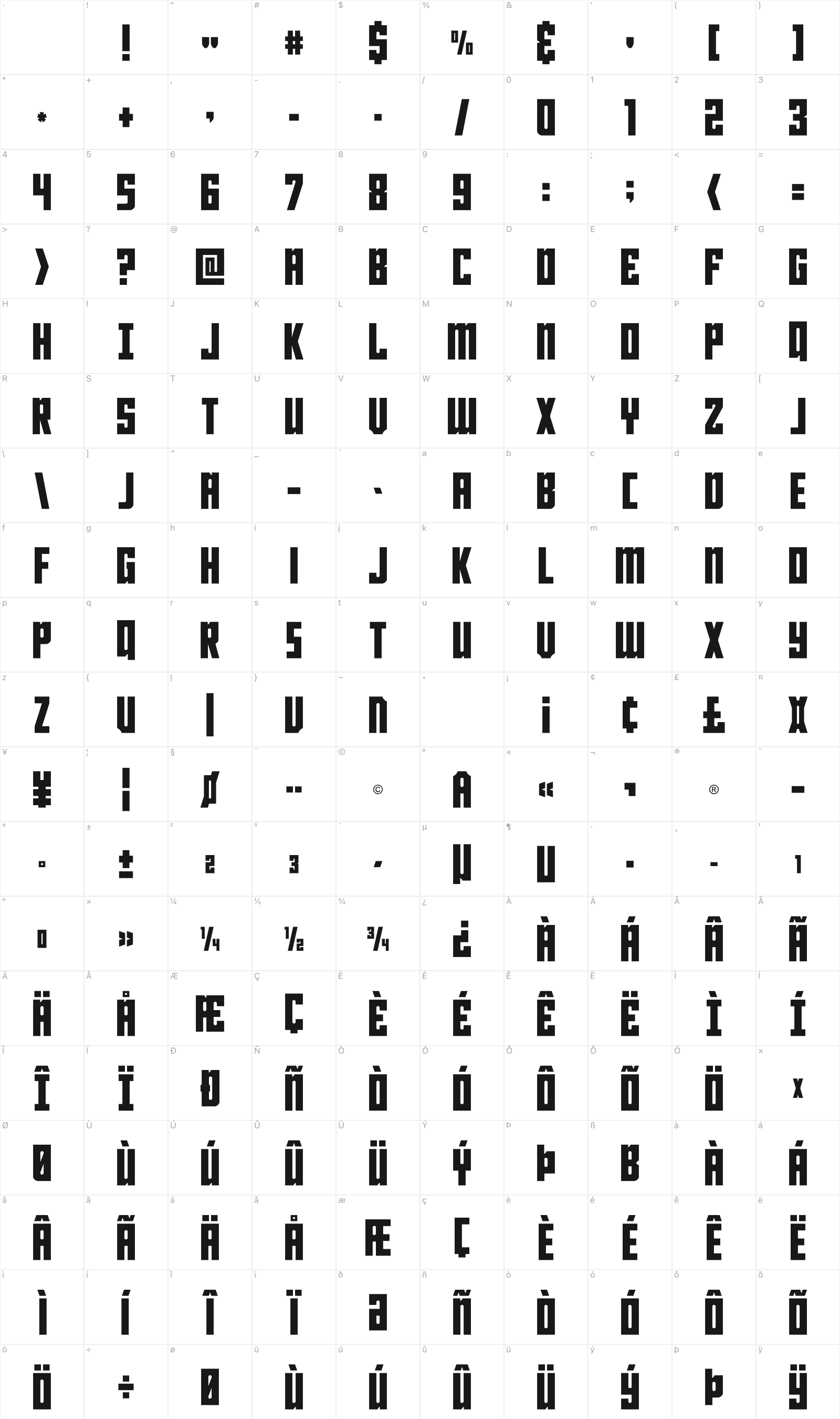 Joy Children glyph table
