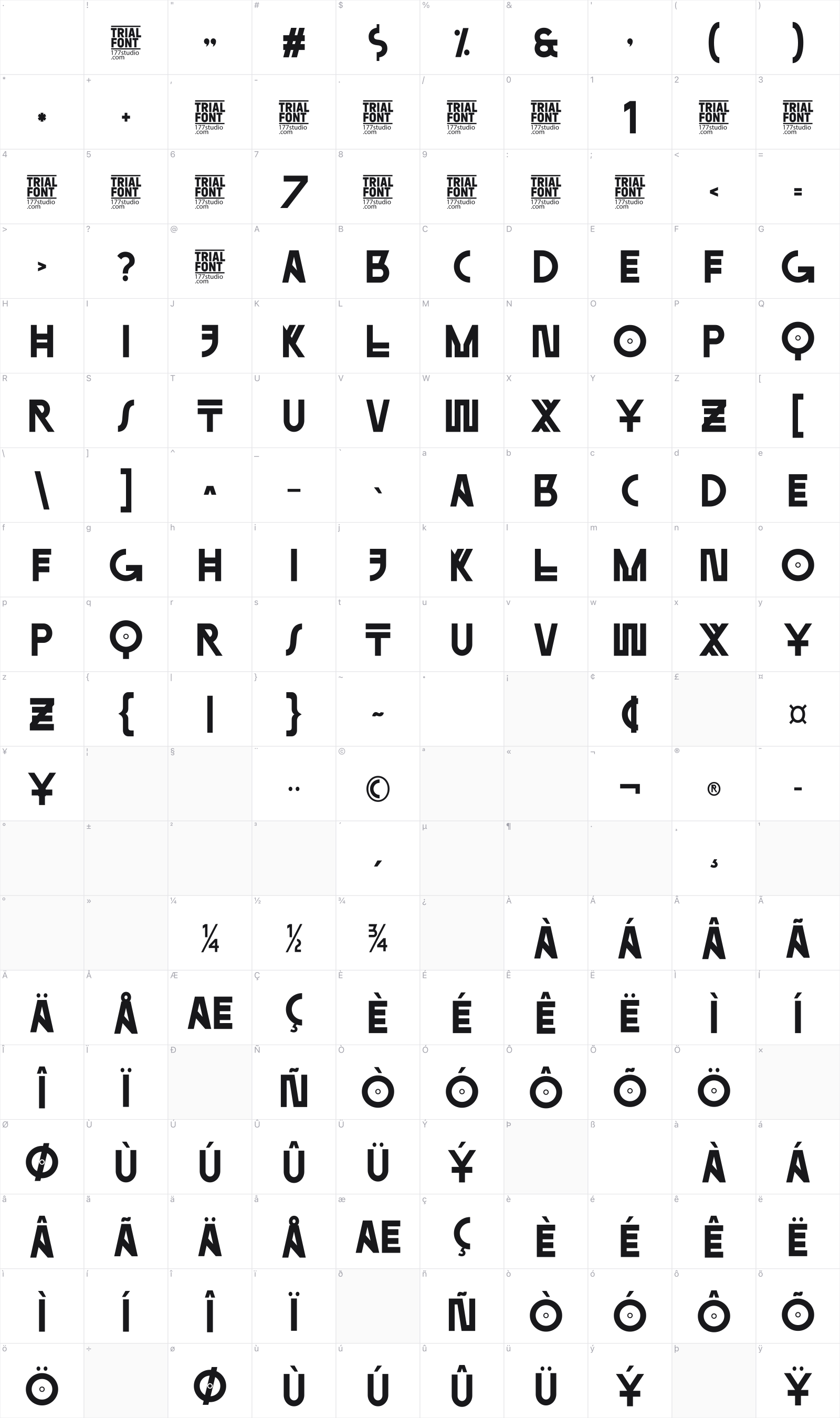 Essential Economy glyph table