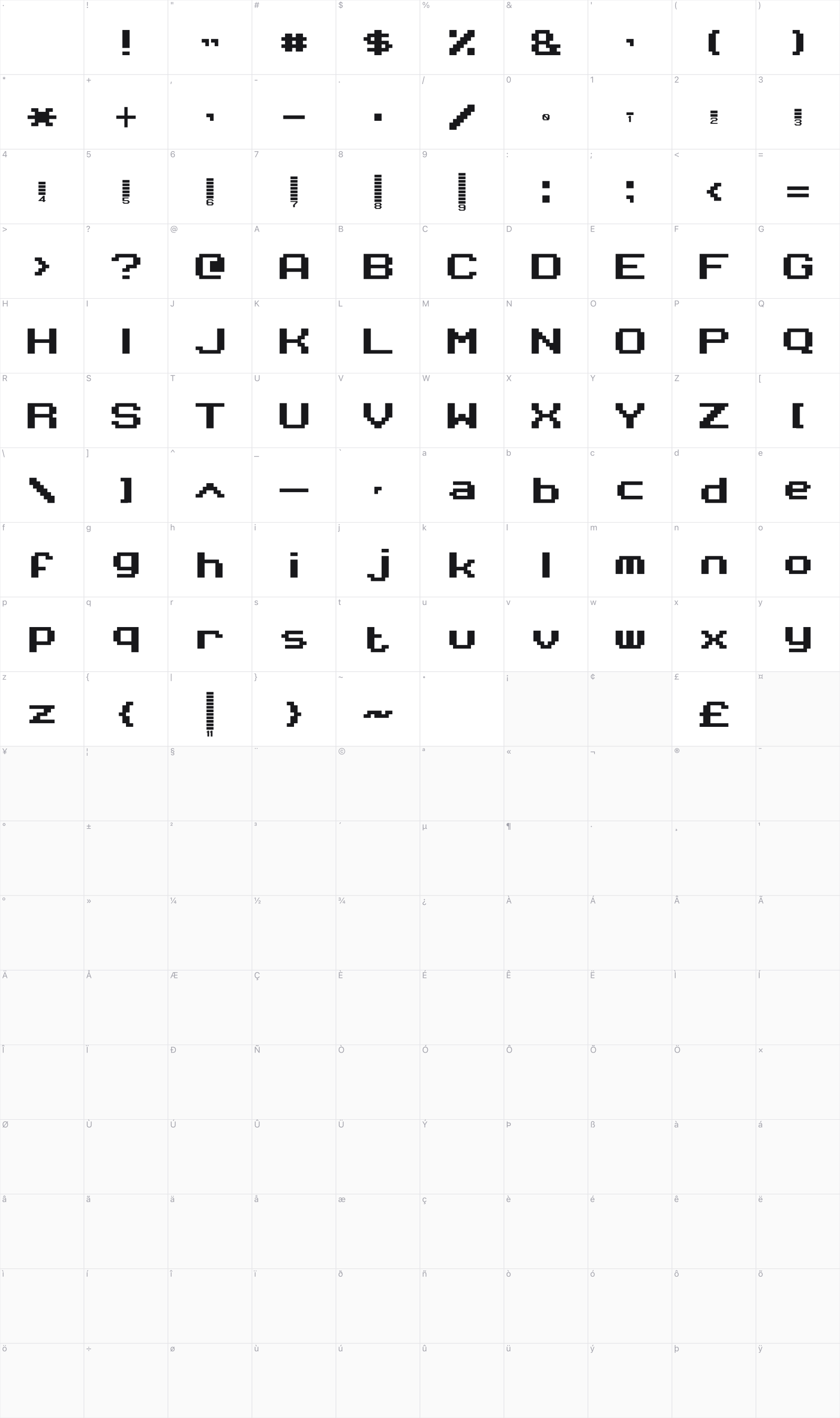 395 Equalizer glyph table