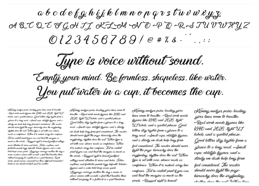 Silent Asia specimen sheet