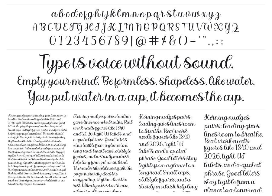 Bitgette Script specimen sheet
