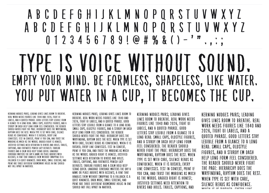 Kube Vertiko specimen sheet