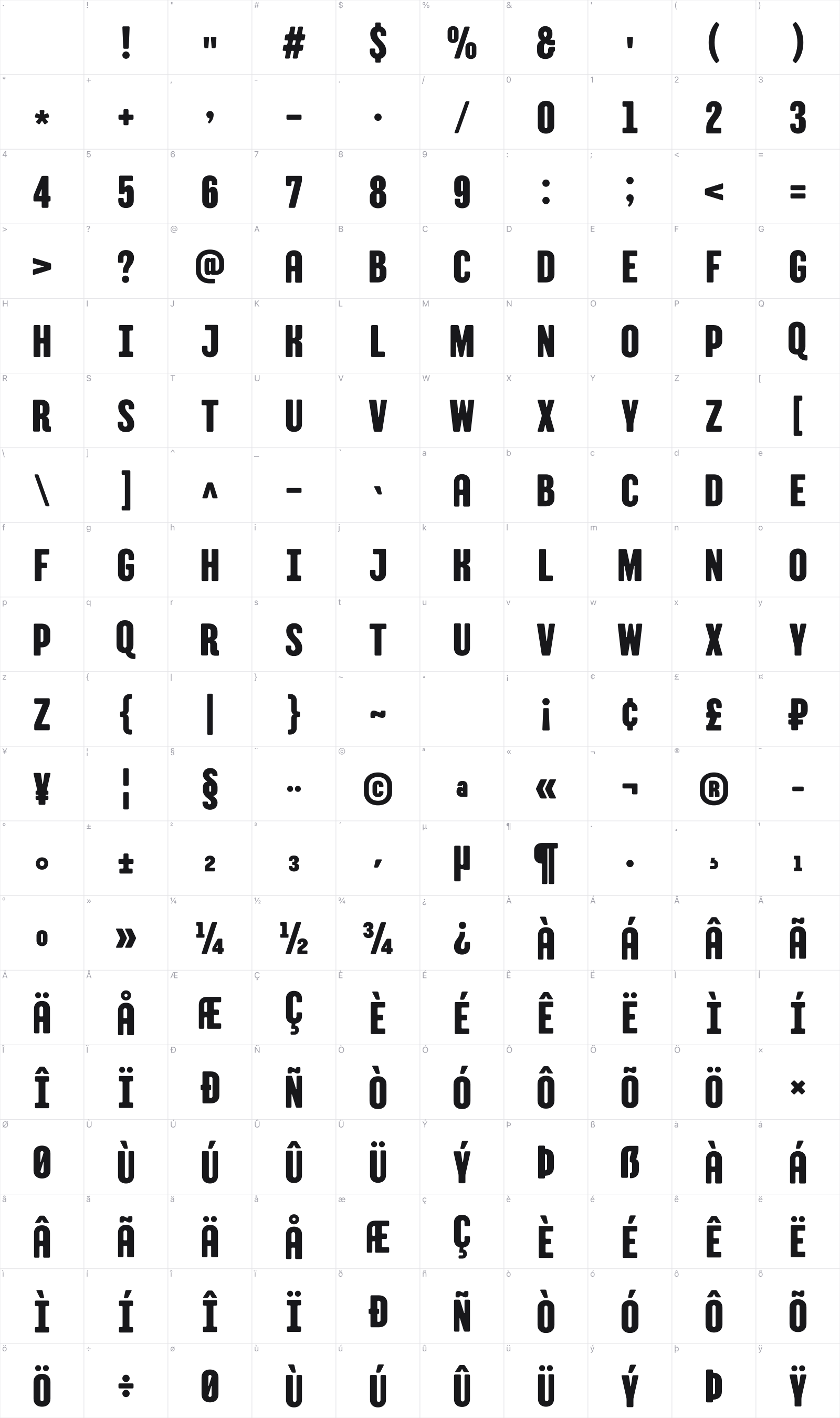 TT Berlinerins glyph table