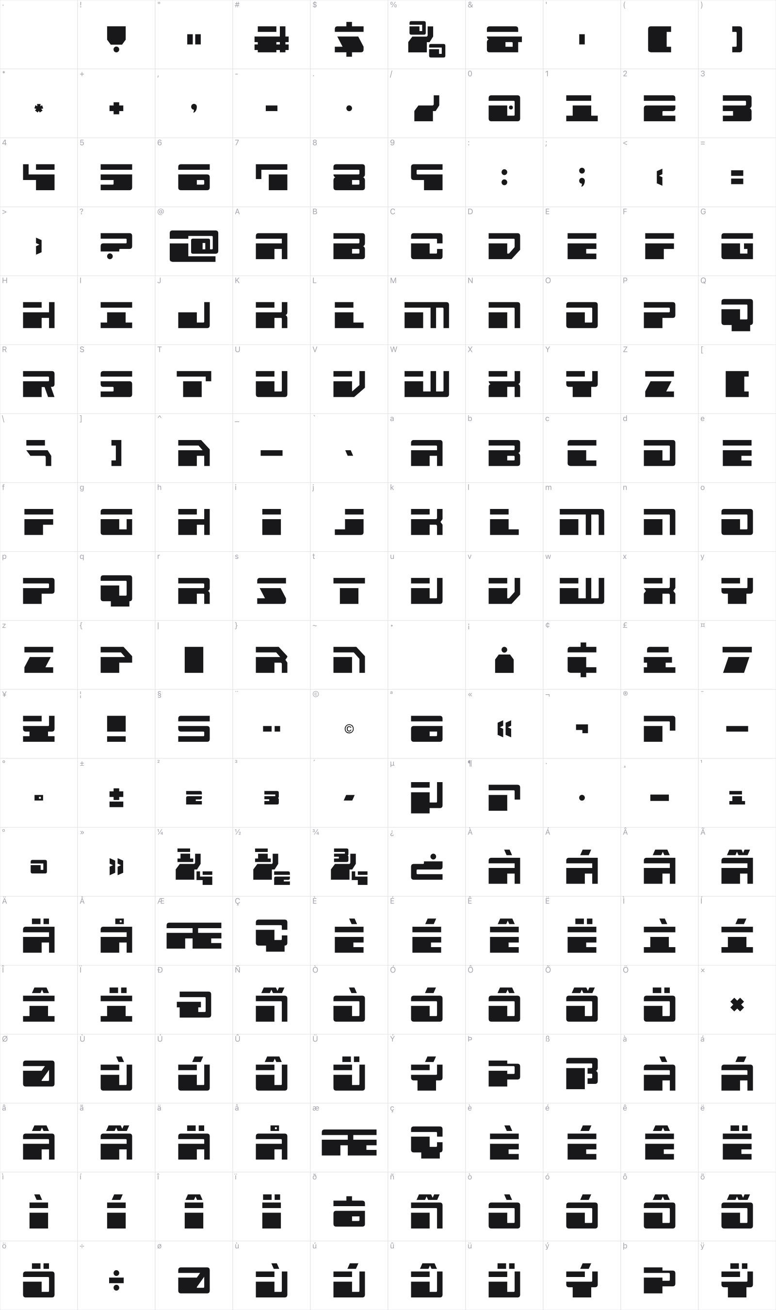 Escape Velocity glyph table