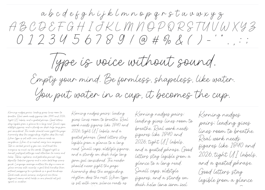 Motena Golden Script specimen sheet