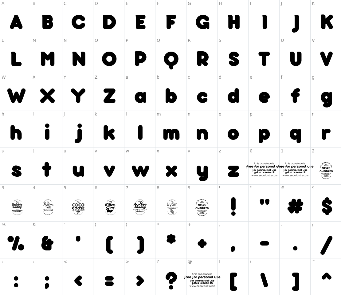 Character set for Bubbleboddy