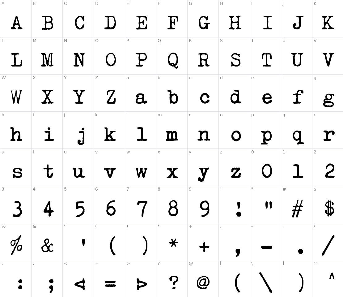 Character set for zai Olivetti-Underwood Studio 21 Typewriter